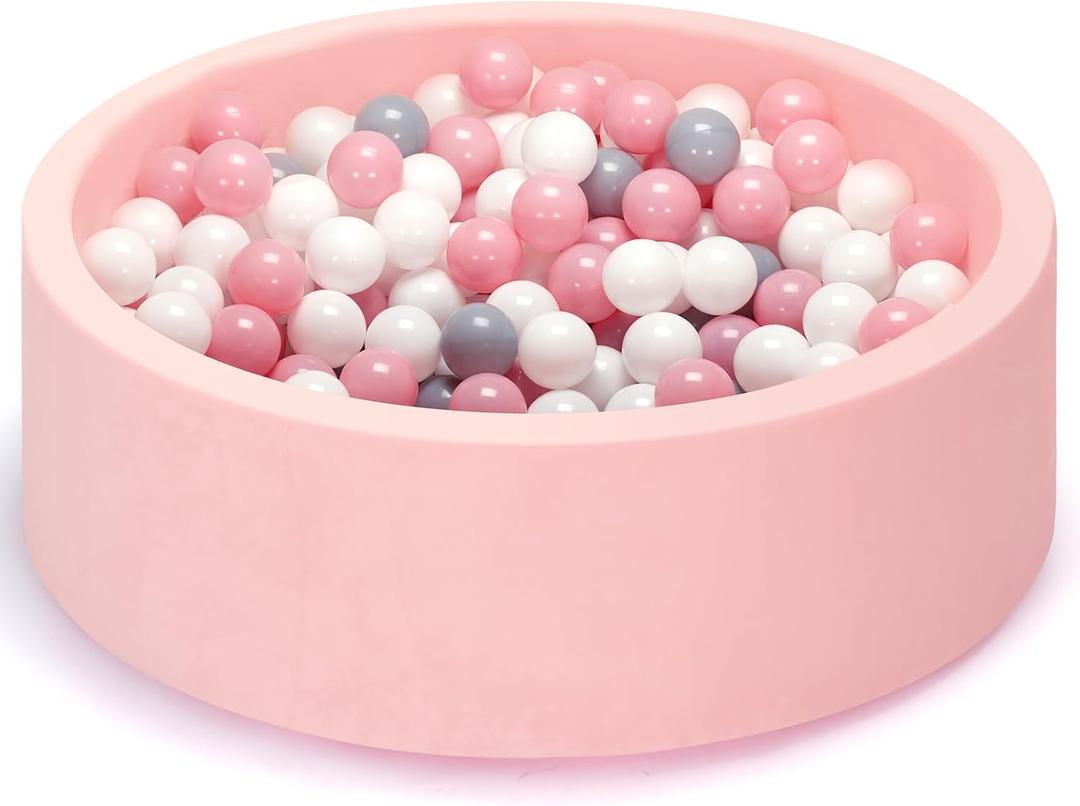 Foam Ball Pit with Soft Memory Sponge, 35.5 Inches Diameter for Babies, Toddlers, Kids, Easy to Set and Clean, Balls are Not Include (Pink)