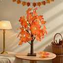 Fall Tree with Lights - 24 LED Lights, Falls Decor 24 Inch Battery or USB Powered Autumn Maple Tree Decor - 48 Maple Leaves for Indoor and Outdoor Fall Decoration Party Gifts