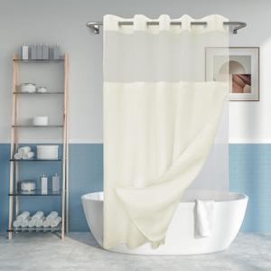 No Hook Slub Textured Shower Curtain with Snap-in PEVA Liner Set, Hotel Style Cream Shower Curtain with Sheer Top Window, Water Repellent, Sand, W71xH72