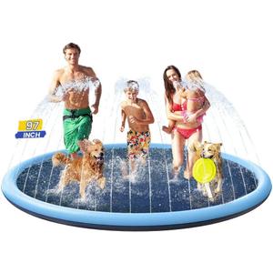 97inch Dog Splash Pad Non-SlipExtra Large, Pet Dogs Cool Sprinkler Pool Heavy Duty XXL Splash Pads for Kiddie Baby Wading Pool Summer Outdoor Play Water Fun Toy Gift Easy to Use/Clean (Blue)