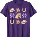 Western Girl Country Rodeo Purple Cowgirl Horse Coquette Bow T-Shirt, M