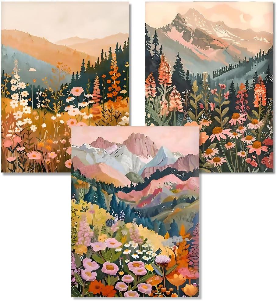 Mountain Diamond Art Kits for Adults - 3 Pack Landscape Flowers Diamond Painting for Beginners, Diamond Dots Round 5D Full Drill Paintings with Diamonds Gem Art and Crafts Home Decor 12x16inch
