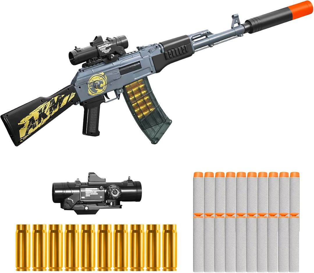 Shell Ejecting Shotgun Foam Blasters Realistic Pellet Soft Bullet Toy Gun Dart Sniper with Scope Rifle Fake Gun Shooting Game for Boys, Girls, Kids, and Adults Birthday Gift Age8-12 (A47-Grey)