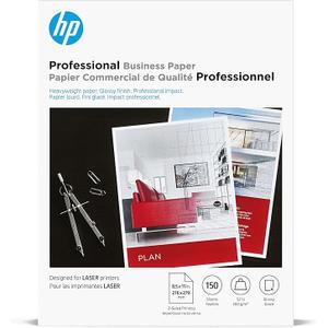 HP Professional Business Paper, Glossy, 8.5x11 in, 52 lb, 150 sheets, works with laser printers (4WN10A)