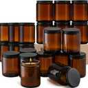 24 Pack, 8 OZ Thick Amber Candle Jars for Making Candle - Round Glass Jars with Lids - Empty Food Storage Containers, Canning/Mason Jar For Spice, Powder, Liquid, Sample - Leakproof & Food Grade