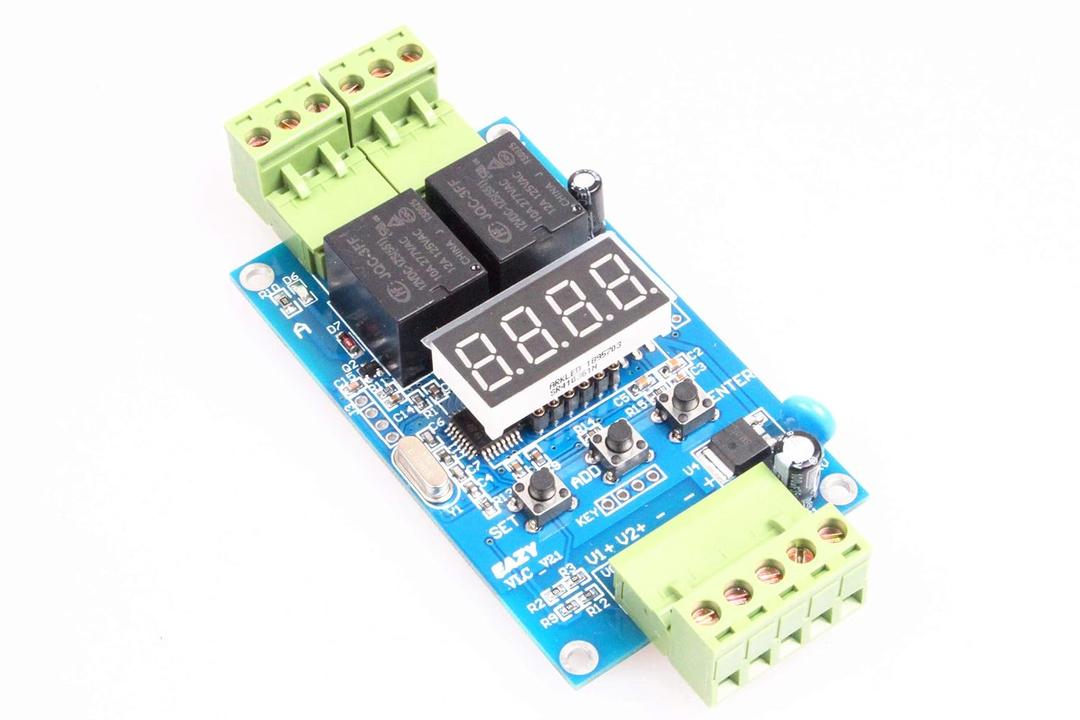 NOYITO 2-Channel Programmable Time Relay Module Dual Relays Triggered in Turn or Individually 2-Channel 0-99.9V Voltage Detection Control Board Cyclic Timing On Off (12V)