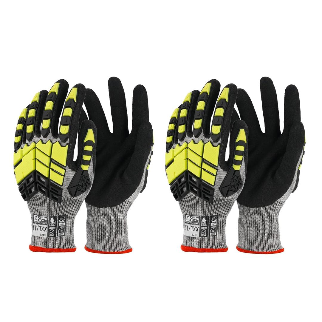 2 Pairs Safety Work Gloves,Impact Gloves for Men Women,Cut Resistant Non-Slip Heavy Duty Gloves with Nitrile Grip,Touch Screen Glove with Impact Protection for Mechanic Construction, XX-Large (Yellow)