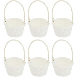 HEMOTON 6 PCS Mini Woven Rattan Flower Baskets with Handles - Mini Easter & Picnic Baskets for Tiny Favors, Arts and Crafts