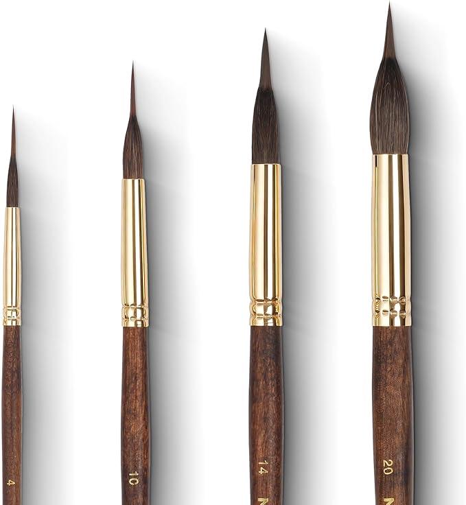 Nicpro 4 PCS Watercolor Brushes Professional, Extended Needle Point Brush Set, Sable Watercolor Brushes with Synthetic Extra Long Tip for Fine Detailing - Watercolor Acrylic Gouache Inks Painting