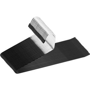 20 Pack Slack Pant Hangers Trousers Jean Hangers, Open Ended Pants Easy Slide Organizers, Chrome and Black Friction