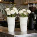 10" Tall Flower Buckets Metal Vase - Pack of 5 Rustic Farmhouse Centerpiece Vases for Table with Handles, Wedding Home Table Decor, Farmhouse White Flower Bar Bucket Holder