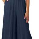 ANRABESS Womens Jumpsuit Summer Beach Vacation Romper 2025 V Neck Sleevelsee Spaghetti Strap Cutout Linen Wide Leg Clothes navy (Blue X-Large)