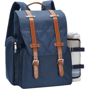 Picnic Backpack for 4 Person with Large Insulated Cooler Bag, Picnic Basket Set with Wine Pouch, Waterproof Picnic Blanket & Cutlery Set. Perfect for, Camping, Party,Wedding Gift for Couple,Blue