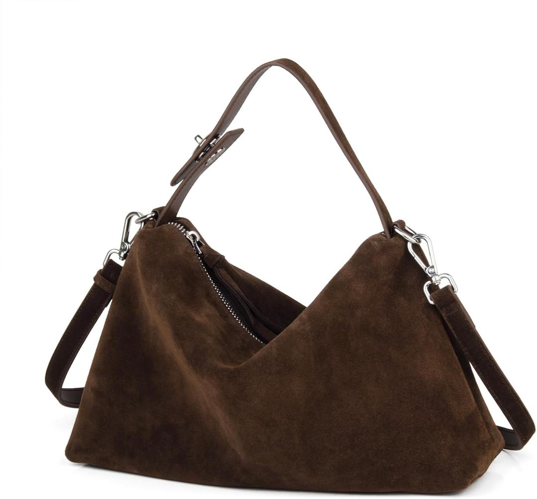 Premium Suede Leather Crossbody Bags for Women, Slouchy Suede Shoulder Bag with Adjustable Strap and Tote Handbag (Coffee)