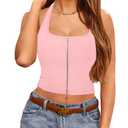 Zanvylia Halter Tank Top for Women Summer Going Out Tops Backless Y2K Crop Sleeveless Zip Front Shirts (US, Alpha, Large, Regular, Regular, Pink) (Pink, L)