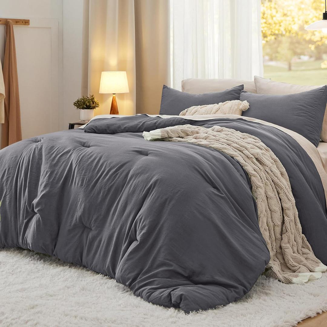 Bedsure California King Comforter Set, Dark Grey Soft Prewashed Bedding for All Seasons, 3 Pieces GentleSoft Bed Set, 1 Lightweight Comforter (104"x96") and 2 Pillowcases (20"x36")