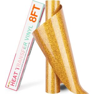 HTVRONT Gold Glitter HTV Heat Transfer Vinyl Rolls - 10" x 8ft Gold Glitter HTV Vinyl for Shirts, Glitter Iron on Vinyl for All Cutting Machine - Easy to Cut & Weed for Heat Vinyl Design (Gold)