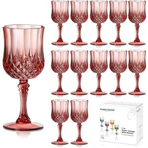 XUWAIDSGN 7oz Plastic Vintage Rose Gold Drinking Glasses Pink Wine Glasses Unbreakable Wedding Glassware Crystal Water Goblets Reusable Drinkware Vintage Champagne Flutes (16, Rose Gold)