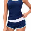 KIDLAGA Girls Tankini Swimsuit 2 Piece with Shorts Tummy Blocking Bathing Suit Cross Back Tank Swimwear, Size 11-15 Y