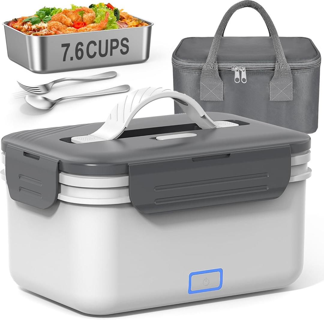 Herrfilk Cordless Electric Lunch Box for Adults, 1.8L/61oz Rechargeable Portable Food Warmer, 4in1 Ultra Quick Heated Lunch Box Food Heater for Travel/Car/Out Work, Gift for Fathers Day