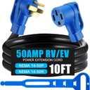 Kanayu 10ft 50 Amp RV/EV Extension Cord Compatible with NEMA 14-50P to 14-50R ETL List 4 Prong Flexible Heavy Duty STW Outdoor Waterproof Power Cord with Grip Handle for RV EV Camper