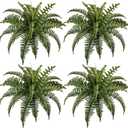 27IN Artificial Hanging Ferns,Large Boston Fake Ferns 25 Branches,Artificial Silk Green Plant for Outdoor Home Garden Porch Decor(Pack of 4) (25br4pcs-Green)
