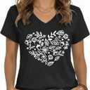 JILUVIN Womens T Shirt Graphic Tees Summer V Neck Short Sleeve Basic Tunic Top 2026, Black, Large
