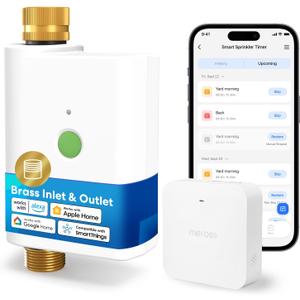 Meross WiFi Water Timer for Garden Hose, Smart Hose Timer with Brass Inlet & Outet, WiFi Sprinkler Valve Work with Apple Homekit, Alexa & Google Assistant, Smart Rain Skip for Lawn, Garden & Yard