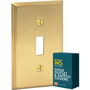 Rio Salto BRASS Metal Gold Toggle Light Switch Covers MID-SIZE Wall Plate Single Togle Switch Wallplate Decorative Wall Switch Plate Covers Brushed Brass Modern Linear (1-Gang Toggle 1-Pack)