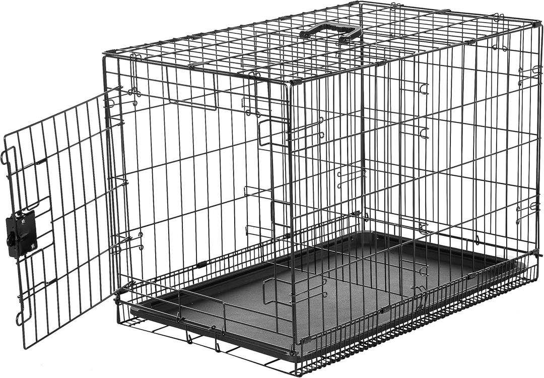Amazon Basics Durable, Foldable Metal Wire Dog Crate with Tray, Single Door, 30 x 19 x 21 in, Black (30.0"L x 19.0"W x 21.0"H)