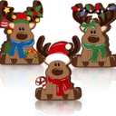 GlikCeil 3 Pcs Reindeer Christmas Tabletop Decorations Wooden Reindeer Shelf Decor Christmas Tiered Tray Rustic Farmhouse Xmas Standing Tabletop Elk Decor for Home Shelf Cabinet Table