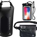Freegrace Waterproof Dry Bags Set of 3 Dry Bag with 2 Zip Lock Seals & Detachable Shoulder Strap, Waist Pouch & Phone Case - Can Be Submerged Into Water - for Swimming (Black(Window), 10L)