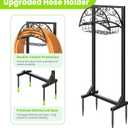 Garden Hose Holder Freestanding Water Hose Stand with Storage Basket, Sturdy Metal Hanger Heavy-Duty Garden Storage Rack for Outside, Supports 151FT