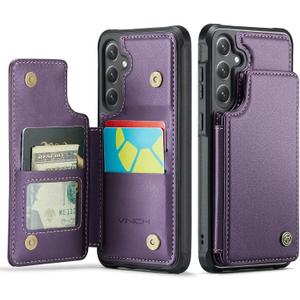 Vinich for Samsung Galaxy S24 Wallet Case with Card Holder, RFID Blocking Credit Slots Kickstand Shockproof Phone Cover Fit for Galaxy S24 6.2" Purple