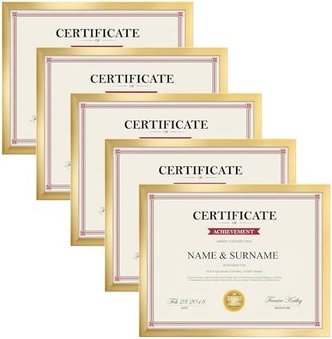 Giftgarden 8.5x11 Picture Frame Gold, 8.5 by 11 Award Certificate Diploma Document Frames for Wall or Tabletop Display, 5 Pack