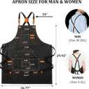 Canvas Aprons for Men Chef Apron, Work Apron with Large Pockets - 16oz Heavy Duty Cross Back, BBQ, Cooking (Black)
