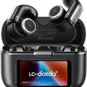LC-dolida Open-Ear Wireless Earbuds with Smart LED Display Case, Clip On Earbuds All-Day Comfort & Situational Awareness, Case Control for Volume, EQ, Music, Find My Earbuds & Camera, Timer (Black)