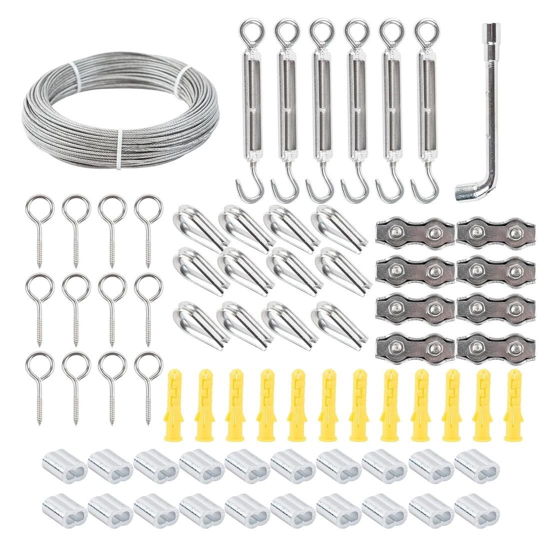 Stainless Steel Wire Rope, 1/13 ft (Approx. 0.2 cm) x 98 ft (Approx. 30 m), 72 Piece Set, for Outdoor, Garden Fence, Railing (98ft 72pcs)