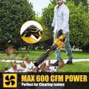 Cordless Leaf Blower, 600 CFM/125 MPH Turbo Boost Compatible with Dewalt 20V Max Battery, Brushless Motor, Variable Trigger and Speed Lock, Ergonomic 3.5LBS for Driveway & Yard, Tool Only