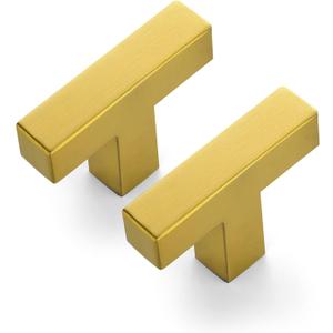 10 Pack Brushed Brass Cabinet Pulls, 2 Inch Cabinet Door Handles with Single Hole, Square Kitchen Hardware for Doors, Drawers & Cupboards,Gold Stainless Steel Knobs
