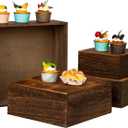 Vintage Brown Square Wooden Cake Stands For Display,Set Of 4 Wood Cupcake Stands Risers, 12 Inches Rustic Wood Crates For Wedding Cake Display, (Vintage Brown)