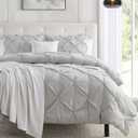 Nestl Light Grey Duvet Cover Queen Size - Soft Double Brushed Duvet Set with Button Closure & Corner Ties, 3 Piece Luxurious Pinch Pleated Duvet Cover Set 90x90 Inches with 2 Pillow Shams