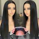 BLL Synthetic Lace Front Glueless Wig, Pre Plucked Pre Cut 6x4.5 Lace Easy to Wear Put on and Go 1B Black Long Straight Wigs for Black Women Beginner Friendly (26)