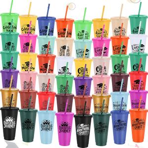 Skylety 48 Pack 2025 Graduation Gifts Bulk Graduation Cups 24 oz Reusable Drinking Tumbler with Lid Straw Hot Cold Drink for Class of 2025 Party Favor End of The Year Gifts (Black Printed)