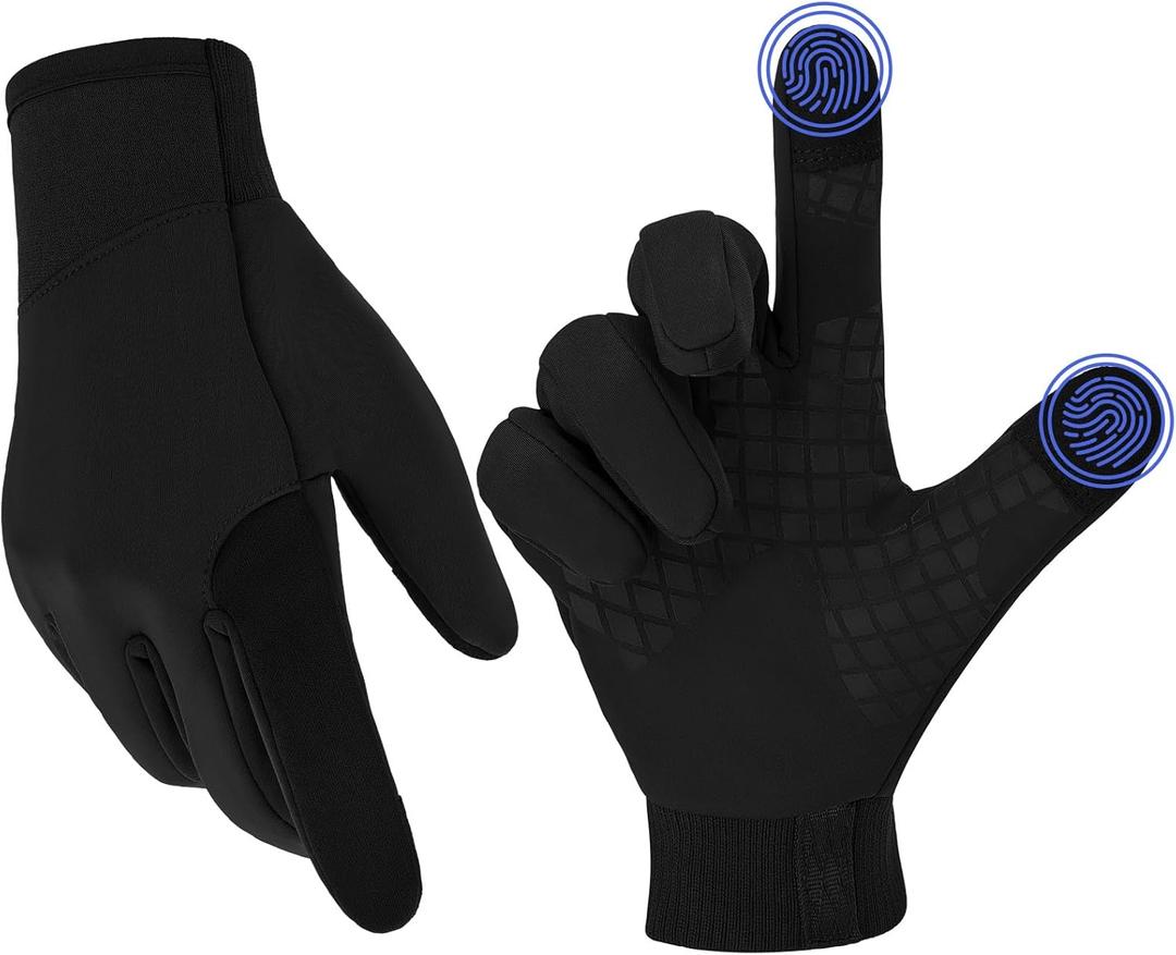Thermal Touch Screen Gloves, Windproof Anti-Slip Winter Running & Cycling Sports Gloves, Snug Fit for Men & Women (Black)