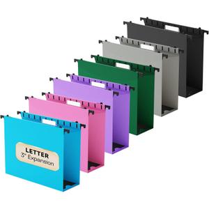 Extra Capacity Hanging File Folder Letter Size,3" Expansion Plastic Hanging File Organizer for Filing Cabinet Folders Office Home,Reinforced Black Heavy Duty Hang Folders with Tabs,12 Pack