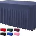 BDDC Table Skirts for Rectangle Tables 6ft - One-Piece Navy Blue Tablecloths and Skirt, Wrinkle Resistant Ruffles Elastic Cover for Banquets, Weddings, Events, Parties