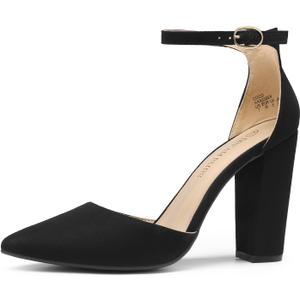DREAM PAIRS Women's Coco High Heels Chunky Block Pumps Pointed Closed Toe Ankle Strap Dress Shoes, Size 7