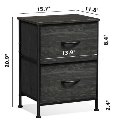 WLIVE Night Stand, Small Dresser with 2 Drawers & Wooden Top, Nightstand with Fabric Bins, Bedside Table End Table for Bedroom, Closet, Entryway, College Dorm, Charcoal Black