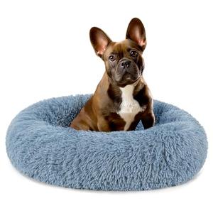 PetAmi Calming Dog Bed for Small Medium Dog Cat, Round Donut Washable, Fluffy Faux Fur Plush Cuddler Pet Kitten Cushion, Anti-Slip, Fits up to 25 lbs, 23 inch, Dusty Blue